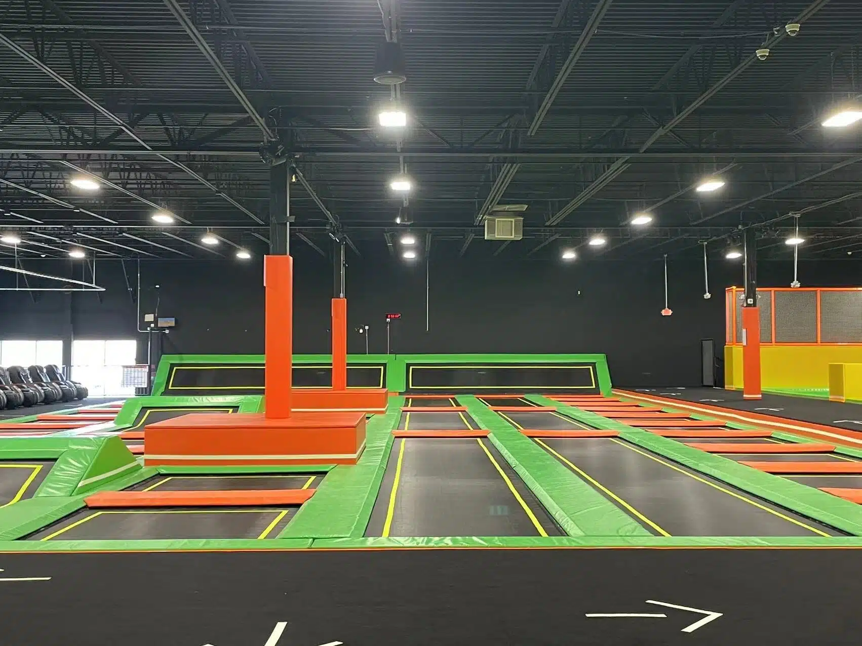 Main trampoline court wide view
